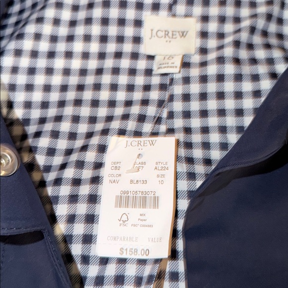 NWT J. Crew Navy Trench Coat with Gingham Detail - Picture 2 of 5